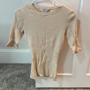 Ophelia Ribbed Beige Short Sleeve Top